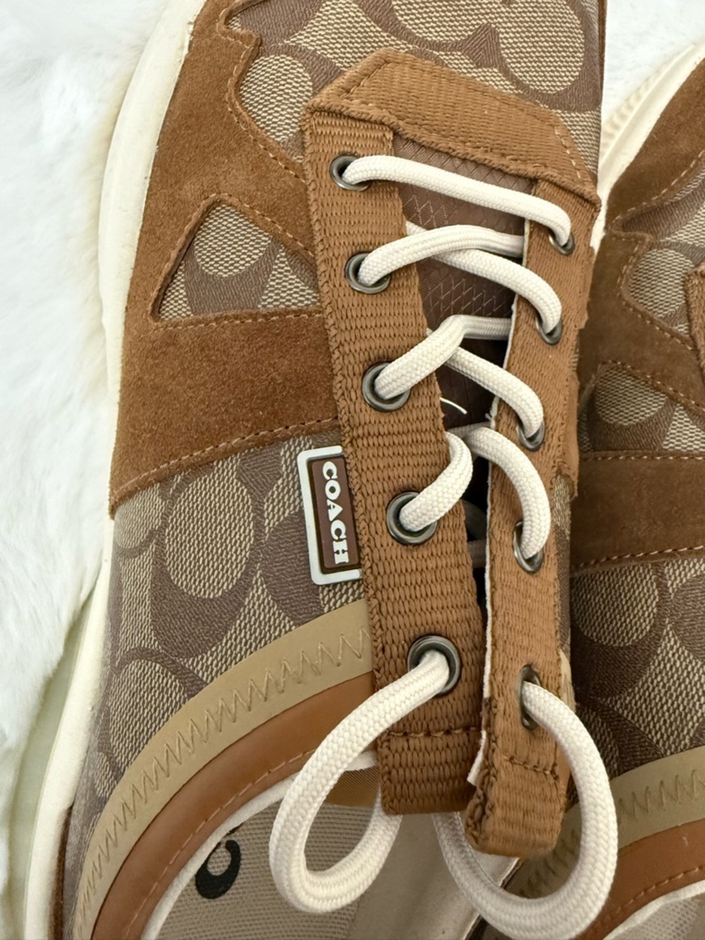 Coach Signature Monogram Sneakers Brown Canvas Suede Lace-Up Size 12D - Picture 5 of 9